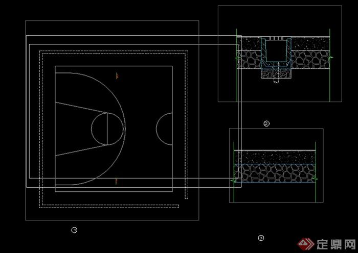 现代风格简单的篮球场大样图设计cad图[Bask