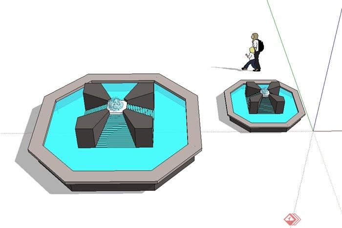 某现代风格独特小水景喷泉水池设计su模型(2)