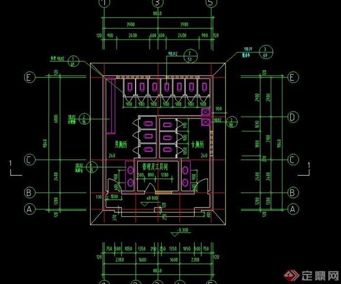 某欧式风格公共厕所建筑cad施工图设计[原创]