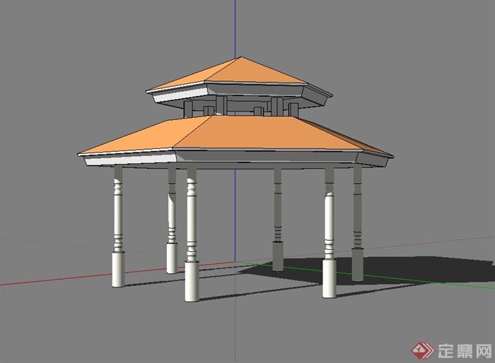 欧式六角亭设计su模型[原创]