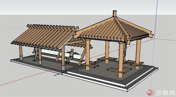 现代玻璃木结构亭廊设计su模型(3)