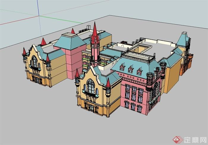某英式风格幼儿园建筑楼设计su模型、cad方案