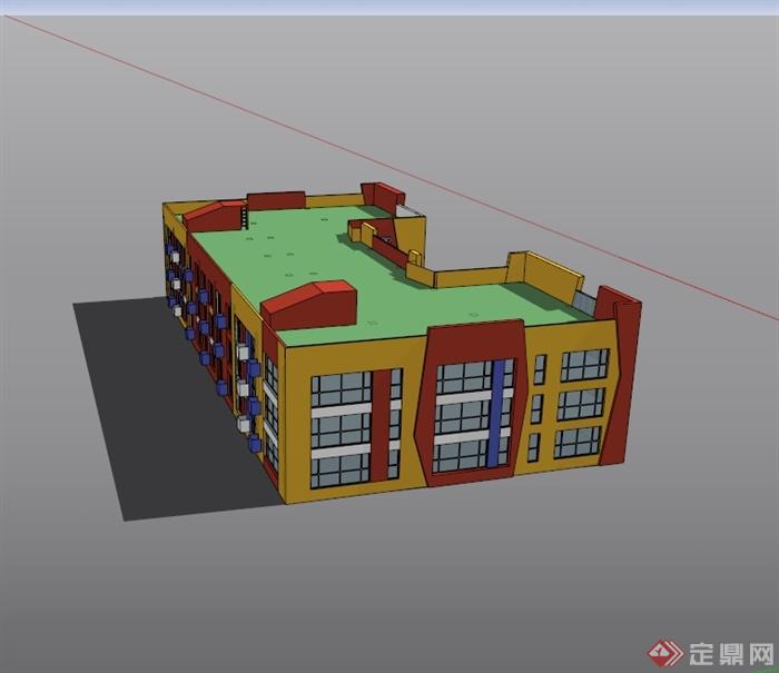 现代三层幼儿园教育建筑楼设计su模型[原创]