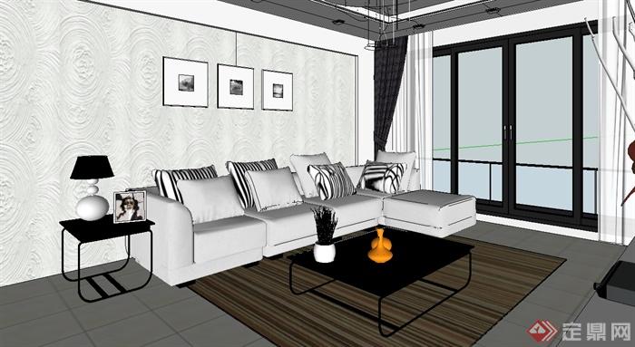 某现代风格详细精致室内客厅空间设计su模型[原创]