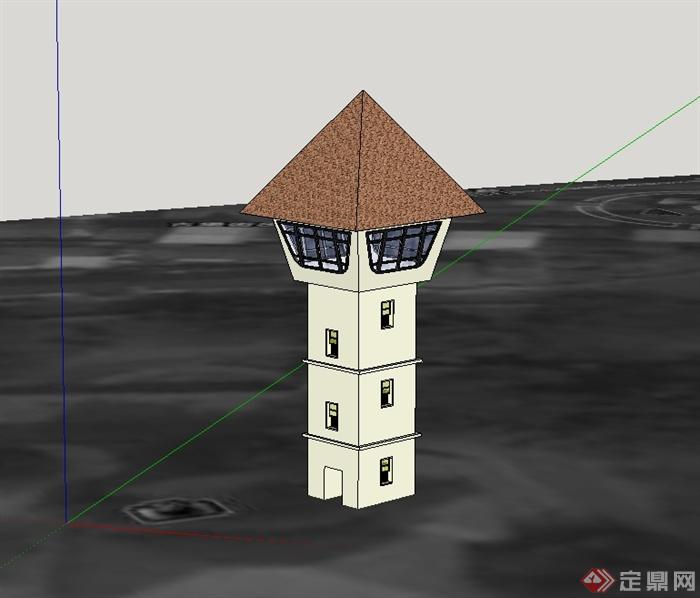某欧式风格详细精致塔楼建筑设计su模型[原创]