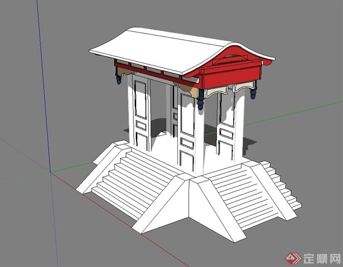 某古典中式风格门亭设计su模型[原创]