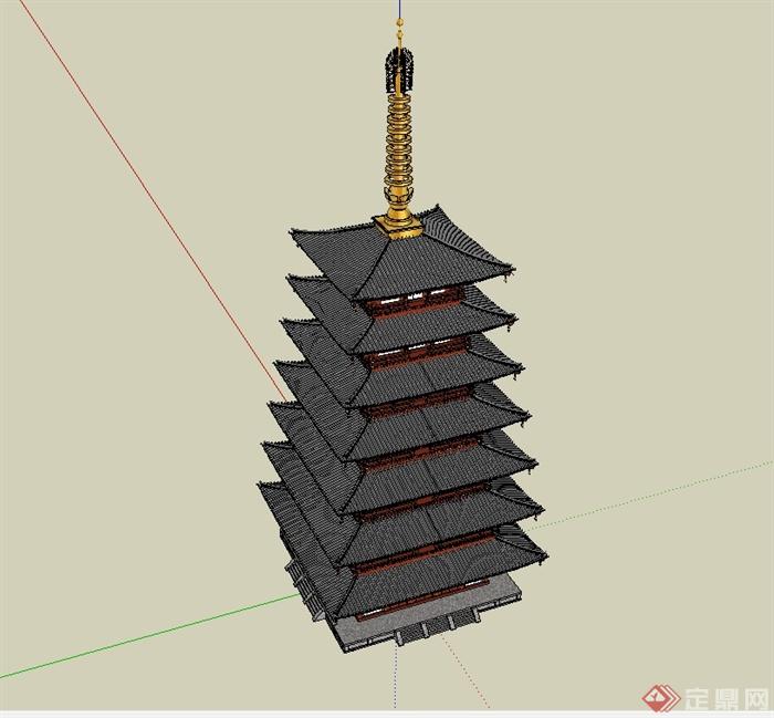 中国古典中式多层塔楼古建筑su模型[原创]