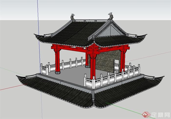 中国古典中式戏台设计su模型[原创]