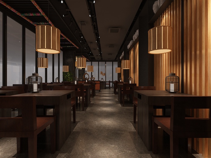 中式风格米线店餐厅室内设计3dmax模型(带效果图)