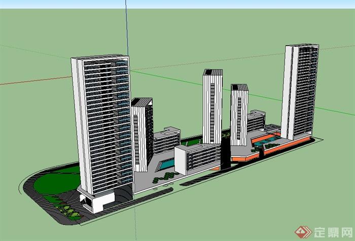 现代高层办公楼商业综合楼设计su模型[原创]
