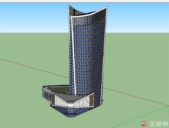 某现代风格高层星级酒店建筑大楼设计su模型[原创]