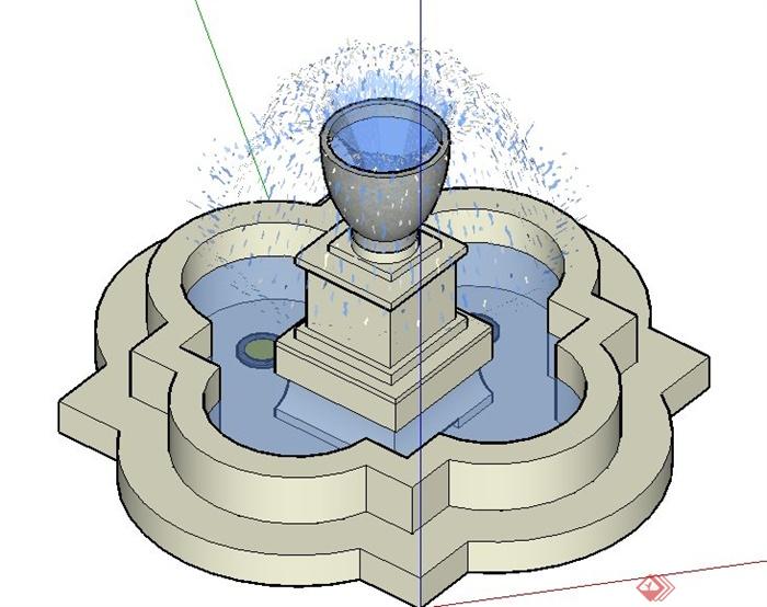 花瓣状喷泉水池设计su模型原创