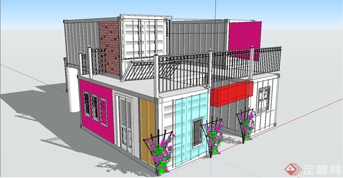 某精致现代风格集装箱式住宅建筑设计su模型(2)