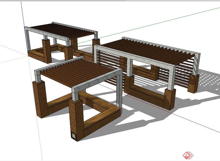 现代风格三种不同的廊架设计su模型[原创]