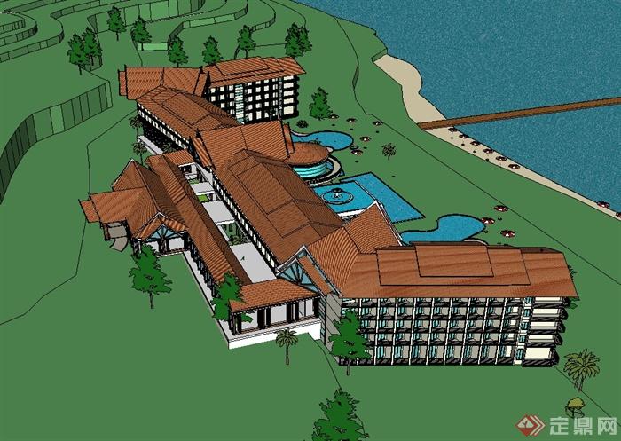 东南亚的五星级度假酒店建筑设计su模型[原创]