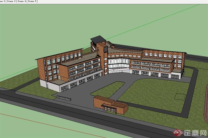 新中式风格学校多层建筑楼设计su模型[原创]