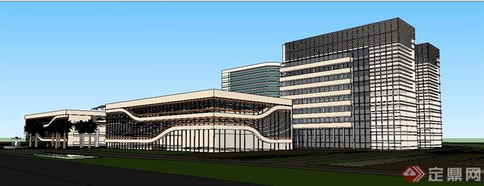 现代风格办公楼建筑群设计su模型(4)