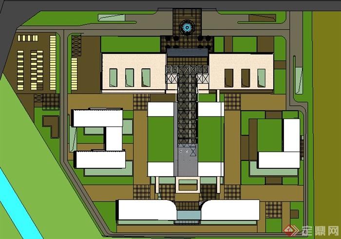 现代风格办公楼建筑群设计su模型(5)