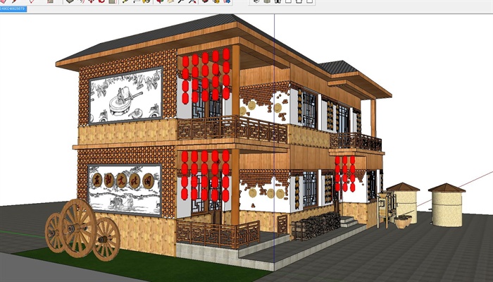 某古典中式风格农家乐餐馆建筑设计模型[原创]