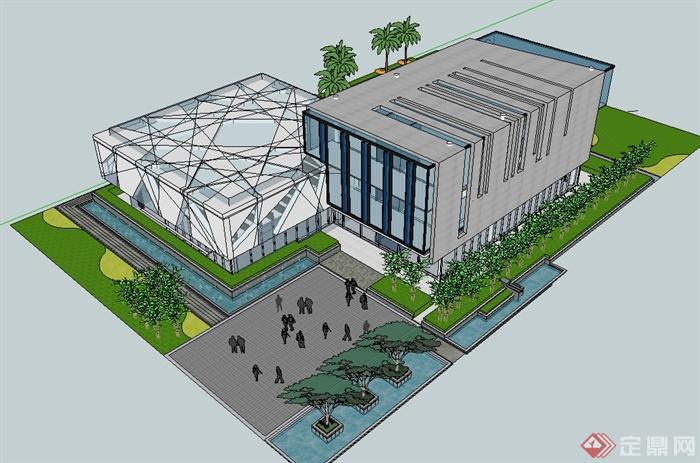 现代风格详细小区会所建筑及景观设计su模型(3)