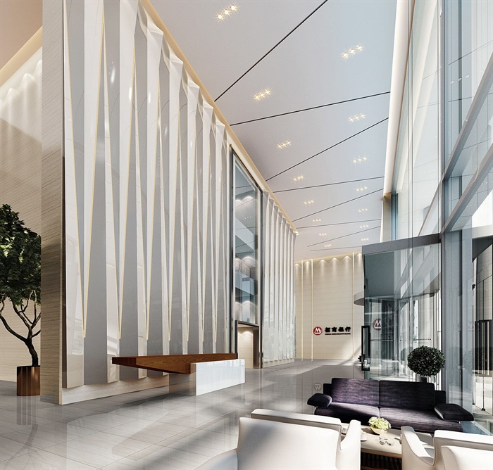 某现代风格招商银行大厅装饰设计su模型含jpg效果图