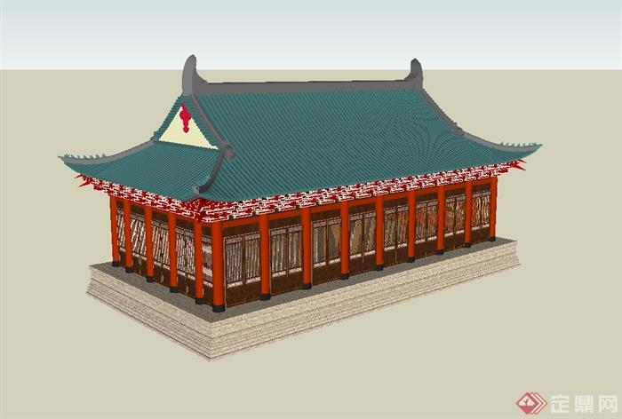 古典中式风格重檐歇山顶寺庙建筑设计su模型原创