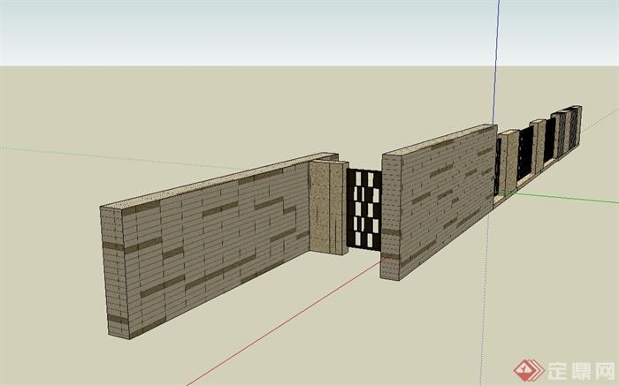 某现代风格围墙详细设计su模型[原创]