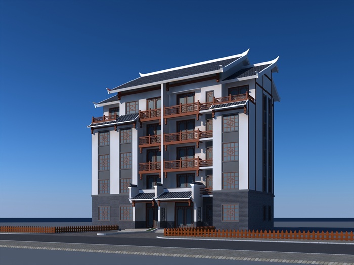 现代中式住宅楼建筑设计3d模型[原创]