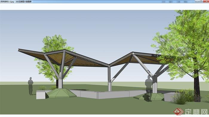 现代风格玻璃钢架廊亭设计su模型[原创]