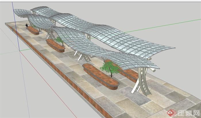 现代风格详细休闲区玻璃廊设计su模型[原创]