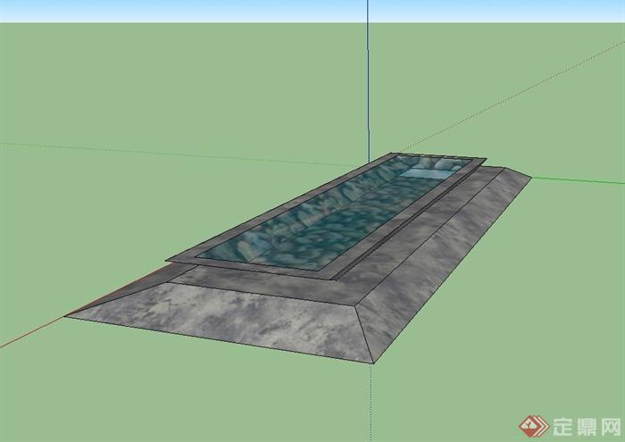 现代风格详细卵石水池水景设计su模型[原创]