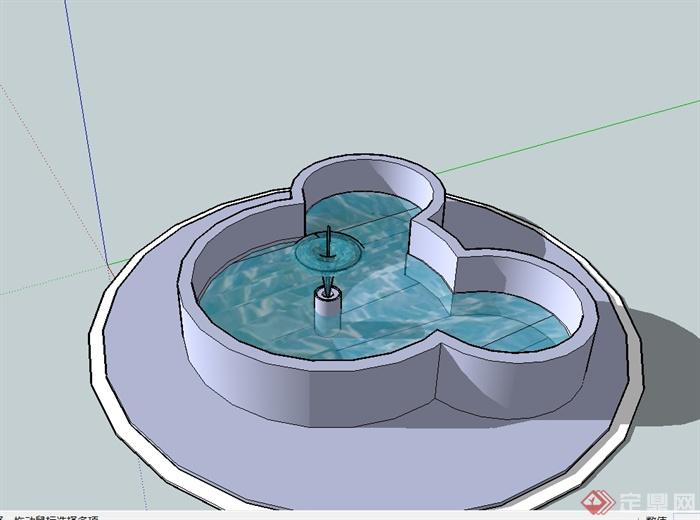 现代独特造型的喷泉水池设计su模型[原创]