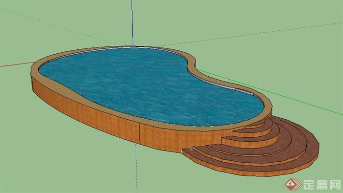 简洁不规则水池设计su模型(1)简洁不规则水池设计su模型,素材简约