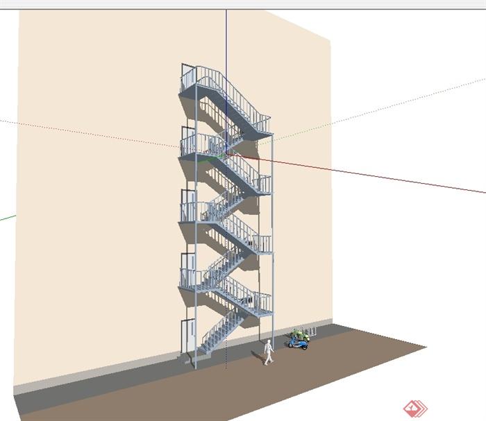 现代风格详细建筑铁艺楼梯设计su模型[原创]
