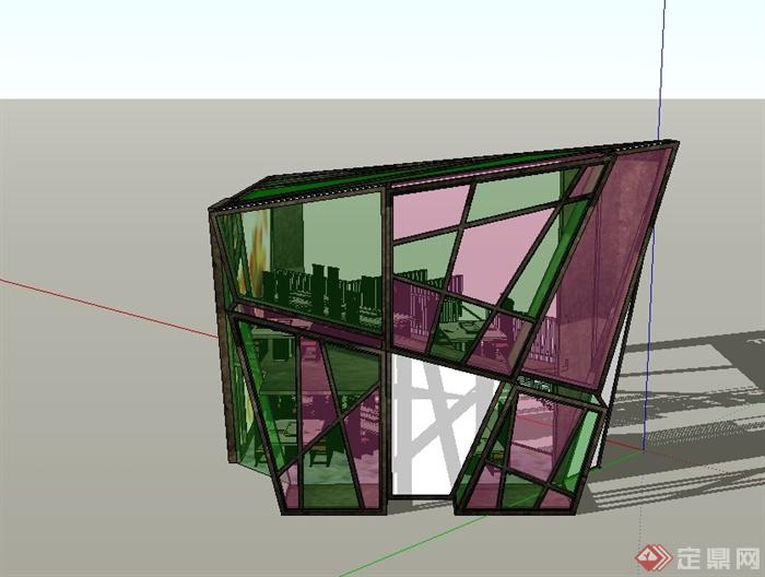 现代风格玻璃房办公建筑设计su模型[原创]