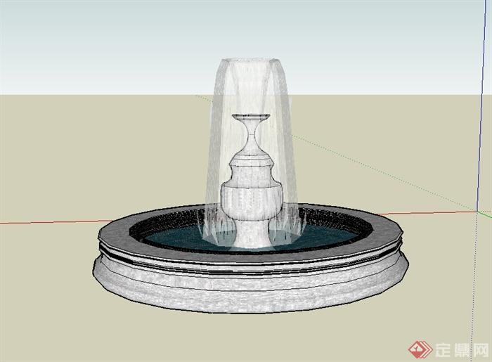 现代风格详细完整的喷泉圆形水池设计su模型[原创]