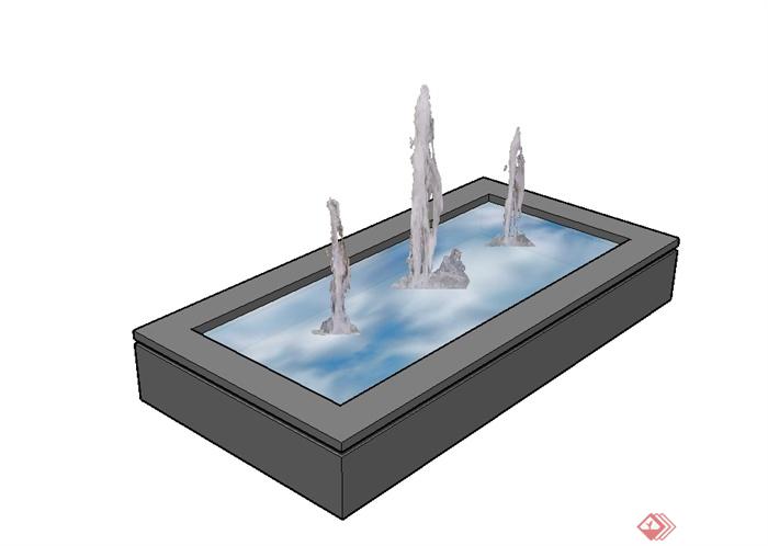 现代风格详细长方形水池设计su模型[原创]