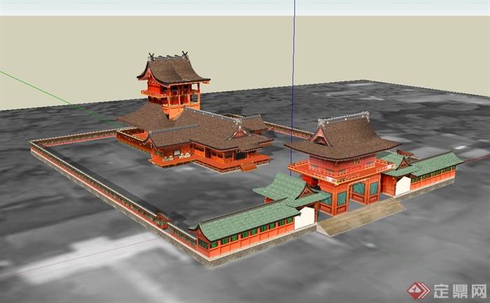 古典中式风格详细的寺庙详细建筑楼设计su模型[原创]
