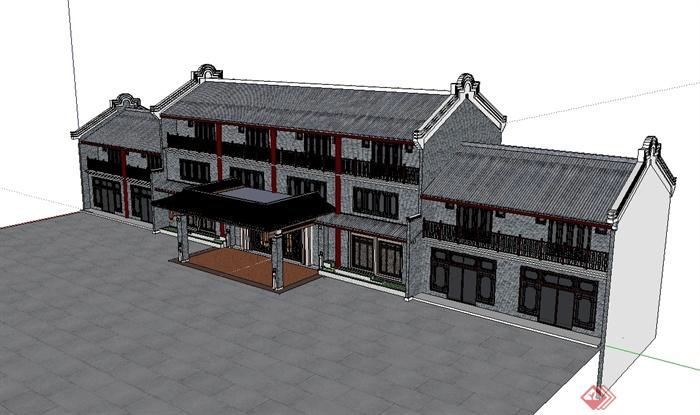 仿古建筑酒店多层建筑设计su模型[原创]