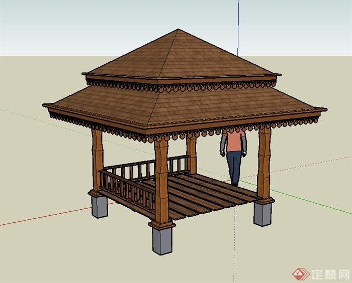 中式风格详细的亭子设计su模型