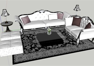 室内装饰一组欧式沙发茶几SU(草图大师)模型
