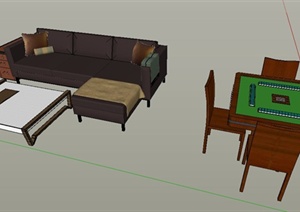 中式麻将座椅、沙发茶几SU(草图大师)模型