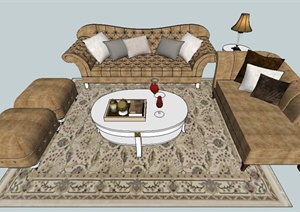 欧式风格沙发及茶几组合SU(草图大师)模型