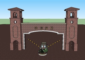 某住宅小区入口红砖大门设计SU(草图大师)模型
