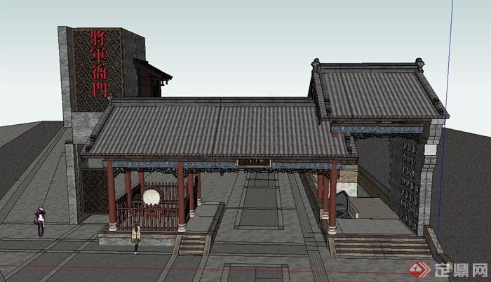 古典中式衙门大门设计SU模型(1)