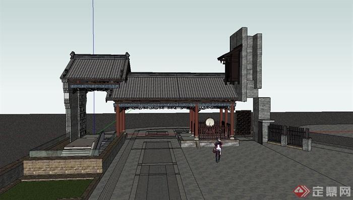 古典中式衙门大门设计SU模型(3)