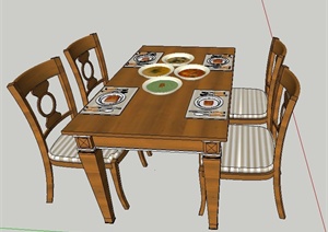 现代原木风餐桌椅SU(草图大师)模型