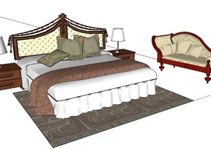 混搭风格床及沙发组合家具SU(草图大师)模型