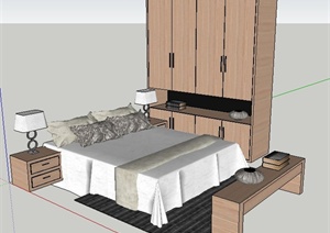 现代风格双人床及衣柜组合SU(草图大师)模型