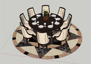 欧式圆形餐桌椅设计SU(草图大师)模型